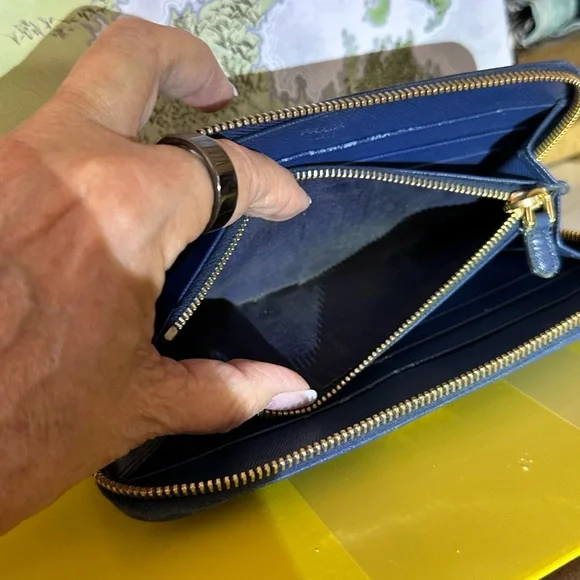 Authentic Prada, zippy wallet, navy blue